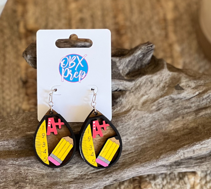 Teacher Collage Earrings – Hand-Painted 2-Layer Birch Wood