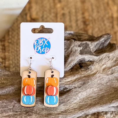 Stacked Pumpkin Dangle Earrings – Hand-Painted Birch Wood