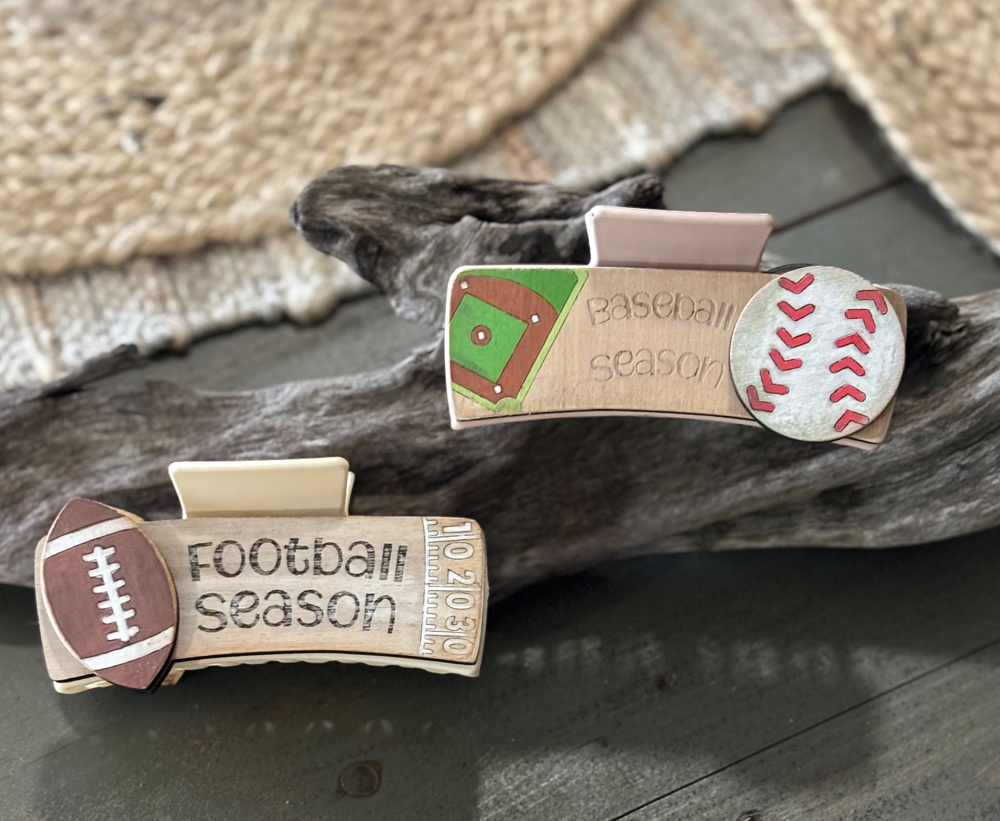 Baseball Season Hand Painted Wood Hair Claw Clip