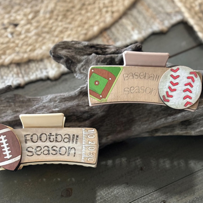 Baseball Season Hand Painted Wood Hair Claw Clip