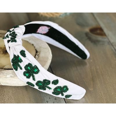 Shamrock Seed Beaded Hearts Top Knot Headband – St. Patrick’s Day Perfection 🍀✨