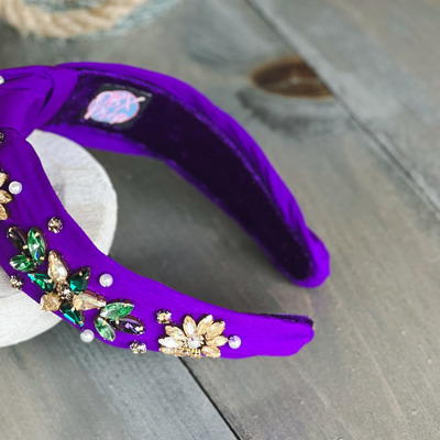 Mardi Gras Jeweled Hand-Sewn Top Knot Headband – Shine Like Royalty! 💜💚💛