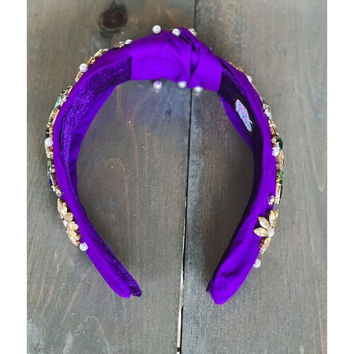 Mardi Gras Jeweled Hand-Sewn Top Knot Headband – Shine Like Royalty! 💜💚💛