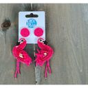 Fuschia Long Flamingo Seed Bead Dangle Earrings | Handmade Summer Statement Jewelry | Pink Beaded Flamingo Earrings | Tropical Gift for Her