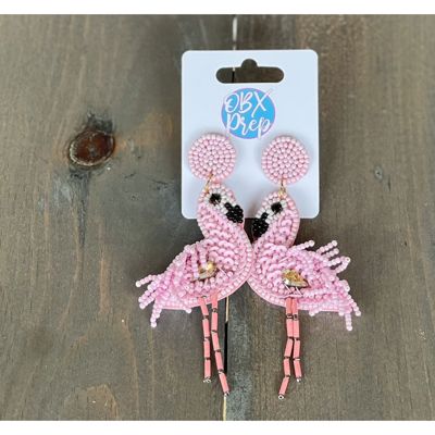 Long Flamingo Seed Bead Dangle Earrings | Handmade Summer Statement Jewelry | Pink Beaded Flamingo Earrings | Tropical Gift for Her
