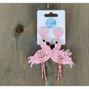  Long Flamingo Seed Bead Dangle Earrings | Handmade Summer Statement Jewelry | Pink Beaded Flamingo Earrings | Tropical Gift for Her