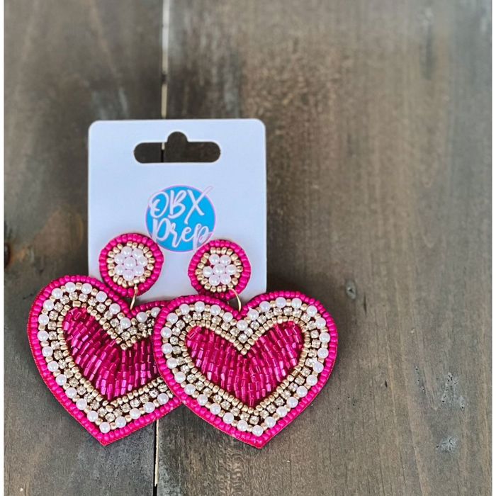 Seed Beaded Heart Drop Earrings Valentine's Day Earrings