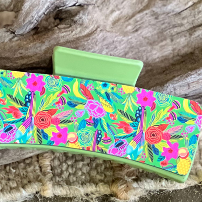 Tropical Bird Hair Claw | Bold Printed Acrylic Clip | Handmade in OBX