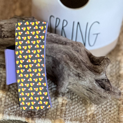 Candy Corn Halloween Hair Claw- Printed Acrylic Clip
