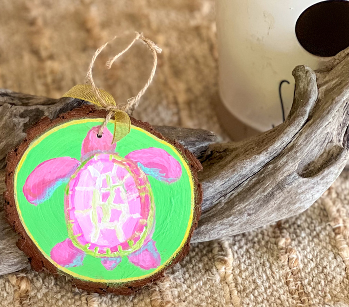 Hand-Painted Coastal Ornament Set | Grandmillennial Preppy Christmas Decor | OBX Handmade Wood Slices