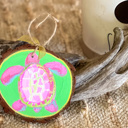 Turtle  Hand-Painted Coastal Ornament Set | Grandmillennial Preppy Christmas Decor | OBX Handmade Wood Slices