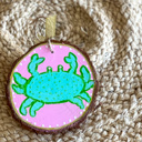 Crab  Hand-Painted Coastal Ornament Set | Grandmillennial Preppy Christmas Decor | OBX Handmade Wood Slices