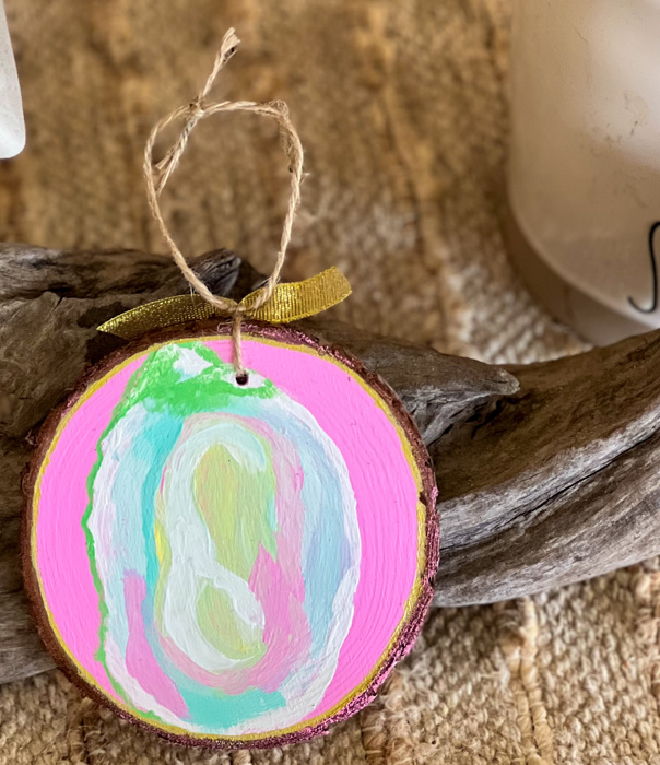 Hand-Painted Coastal Ornament Set | Grandmillennial Preppy Christmas Decor | OBX Handmade Wood Slices