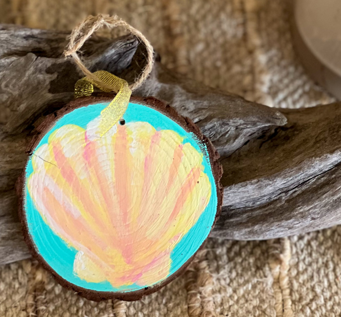 Hand-Painted Coastal Ornament Set | Grandmillennial Preppy Christmas Decor | OBX Handmade Wood Slices