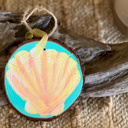 Seashell Hand-Painted Coastal Ornament Set | Grandmillennial Preppy Christmas Decor | OBX Handmade Wood Slices