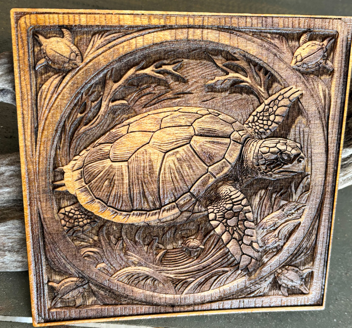 White Birch Coasters with 3D Turtle Engraving