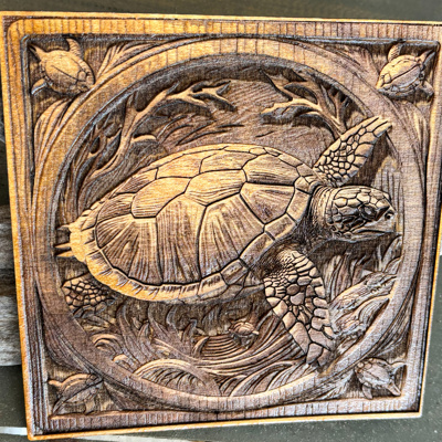 White Birch Coasters with 3D Turtle Engraving