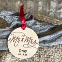  Mr. & Mrs. Engraved Birch Wood Ornament – Golden Oak Stain – Personalized Wedding Keepsake – OBX Handmade
