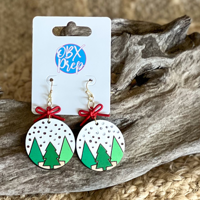 Winter Wonderland Birch Earrings – Hand Painted with Red Bow Topper