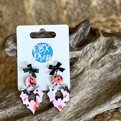 Spooky Coquette Pink Halloween Bat Earrings