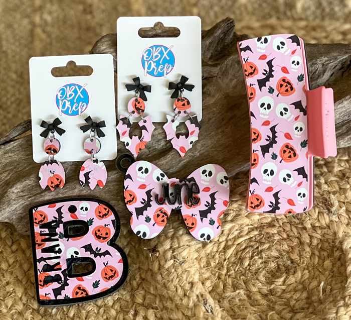 Spooky Coquette Personalized Halloween Bow Bag Tag – Custom Name, OBX Handmade