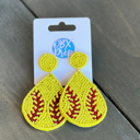 Softball Teardrop Earrings Handmade Seed Bead Baseball & Softball Dangle Earrings ⚾🥎 and Headbands - Jane Exclusive