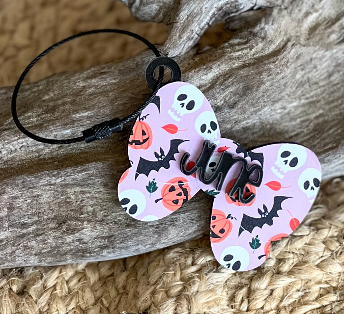 Spooky Coquette Personalized Halloween Bow Bag Tag – Custom Name, OBX Handmade