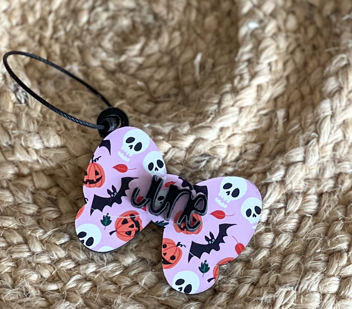 Spooky Coquette Personalized Halloween Bow Bag Tag – Custom Name, OBX Handmade