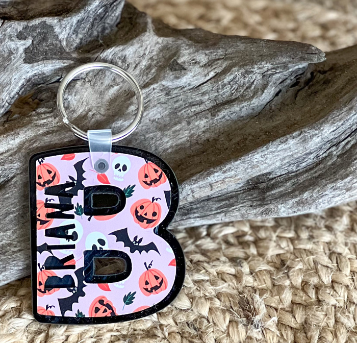 Spooky Coquette Monogram + Name Keychain | Pink Halloween Acrylic Bag Charm