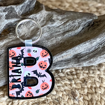 Spooky Coquette Monogram + Name Keychain | Pink Halloween Acrylic Bag Charm
