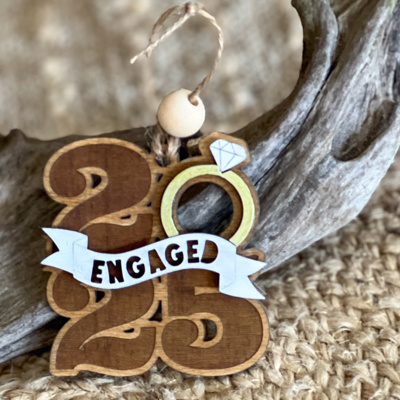 2025 Engagement Christmas Ornament – Newly Engaged Couple Gift, Hand-Painted Wooden Ring Ornament, Holiday Keepsake
