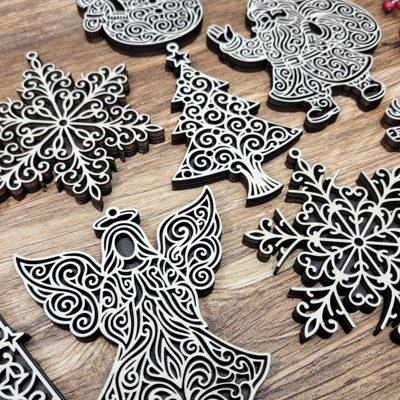 Handmade Outline Christmas Ornaments | Baltic Birch Angel, Reindeer, Santa, Snowflake, Tree & Snowman | Pattern Ply or Stained