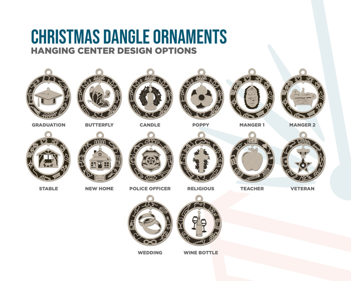 Handcrafted Christmas Dangle Ornaments | Baltic Birch Wood | OBX Made | 24 Designs for Holidays, Pets, Weddings & More