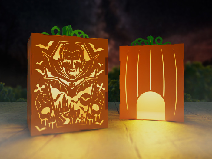 Haunt-O-Lanterns – 3D Pumpkin Light Boxes | Handmade Birch Halloween Décor | Spooky Tea Light Lantern with Faces or Haunted Scenes