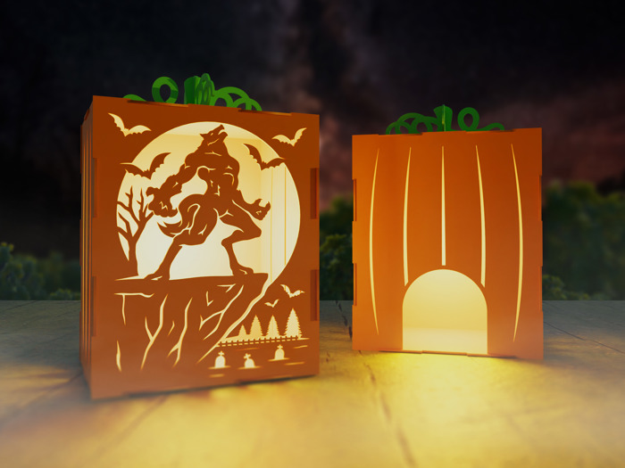 Haunt-O-Lanterns – 3D Pumpkin Light Boxes | Handmade Birch Halloween Décor | Spooky Tea Light Lantern with Faces or Haunted Scenes