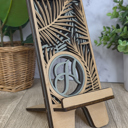 Palm Leaves  Personalized Monogram Phone Stand- Choice of Layered Backgrounds 