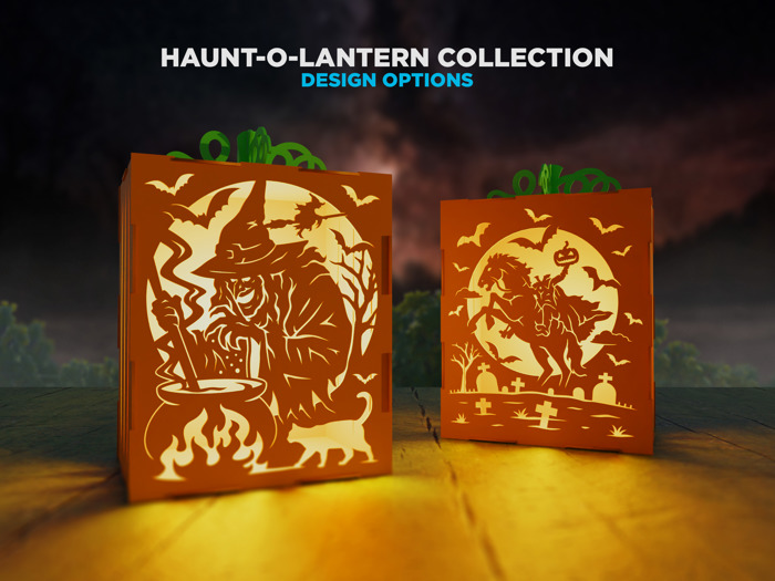 Haunt-O-Lanterns – 3D Pumpkin Light Boxes | Handmade Birch Halloween Décor | Spooky Tea Light Lantern with Faces or Haunted Scenes
