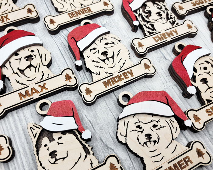 Custom Dog Breed Christmas Ornaments – Handcrafted Birch with Santa Hat 🐾🎄