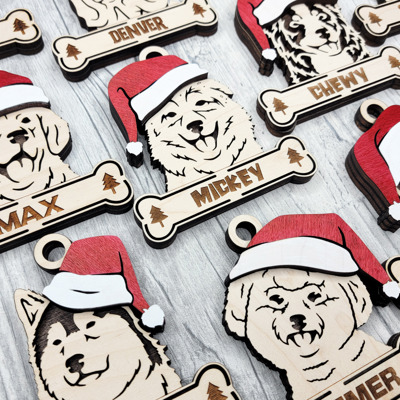Custom Dog Breed Christmas Ornaments – Handcrafted Birch with Santa Hat 🐾🎄