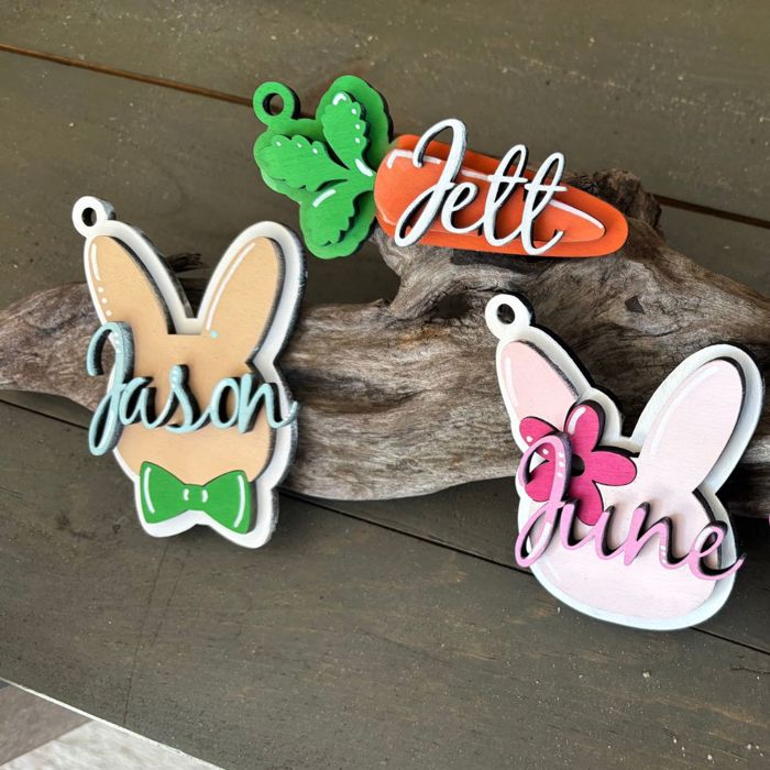 Hand Painted Personalized Easter Basket Name Tags - Boy bunny, girl bunny, carrot, and flower- Personalized Picks for 2025