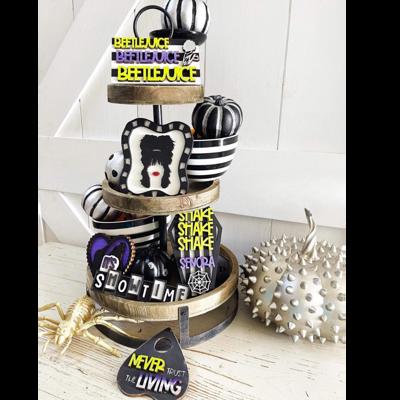 Beetlejuice Themed Tiered Tray Décor Set – Hand Painted Wood