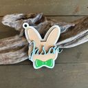 Boy Bunny with Bow Tie Hand Painted Personalized Easter Basket Name Tags - Boy bunny, girl bunny, carrot, and flower- Personalized Picks for 2025