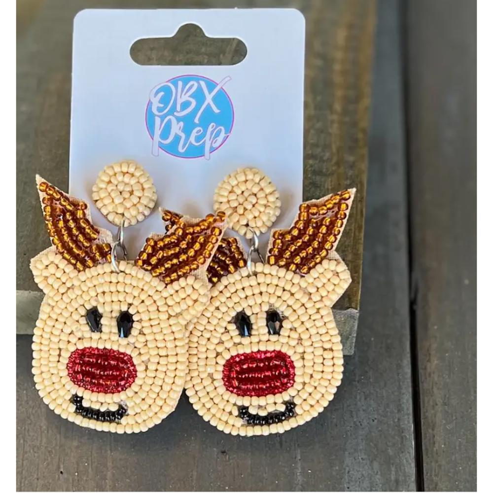 Addie the Adorable Reindeer Beaded Dangle Earrings