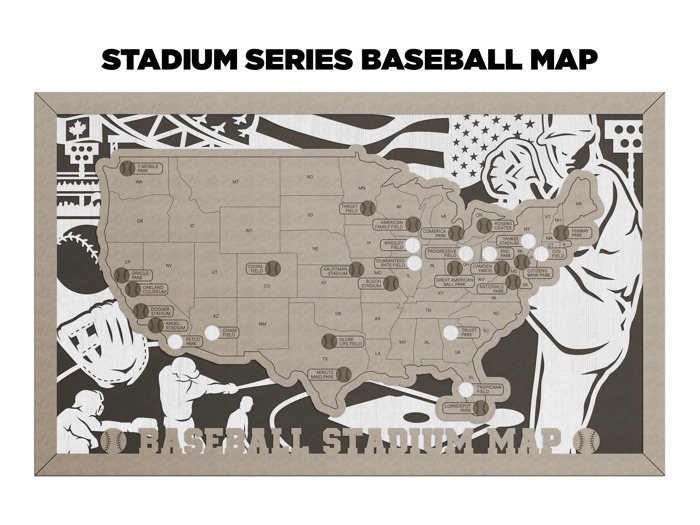 Stadium Series Baseball Stadium Travel Checklist Map – 18" x 10" Engraved Wooden US Map with Customizable Nameplate