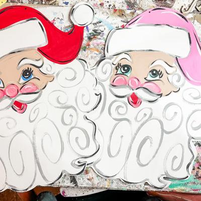 Vintage Santa Door Hanger | Hand Painted Christmas Sign | Red or Pink Santa Hat | 18" Baltic Birch Wood