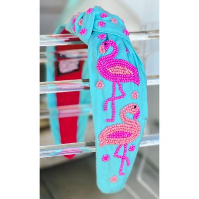 Flamingo Seed Beaded Top Knot Headband – Hand Sewn Summer Hair Accessory