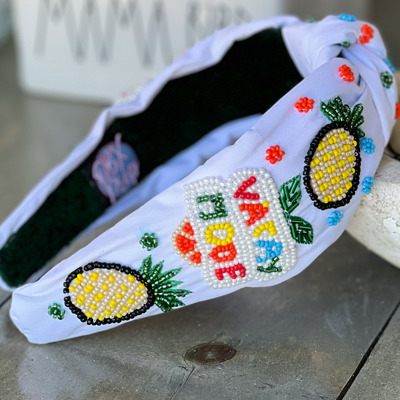 Vacay Vibes Pineapple Seed Beaded Top Knot Headband