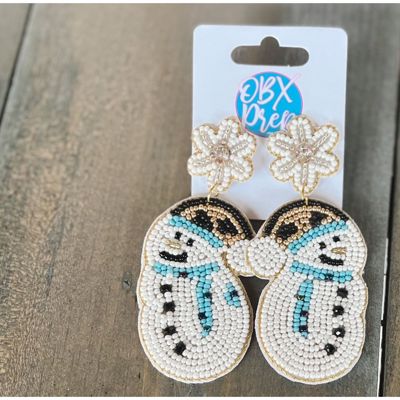 Christmas Snowman Seed Beaded Earrings
