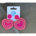   Fuschia Heart Gold Stripe Valentine's Day Seed Bead Drop Earrings