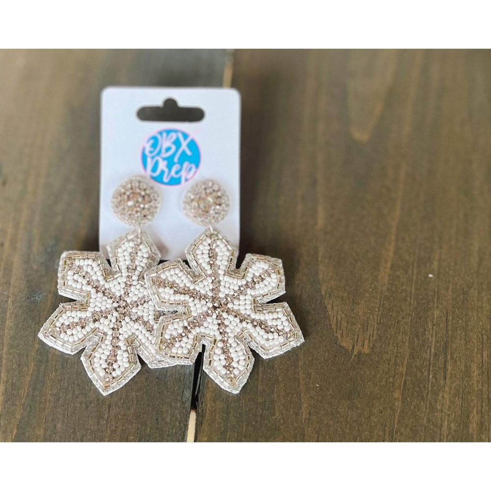 Christmas Winter Snow Flake Seed Beaded Earrings